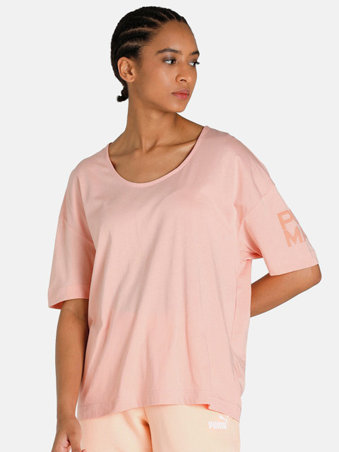 

Puma Women Pink Typography Printed Drop-Shoulder Sleeves Infuse T-shirt