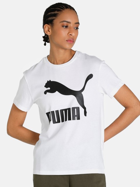 

Puma Women White & Black Brand Logo Printed Cotton Relaxed T-shirt