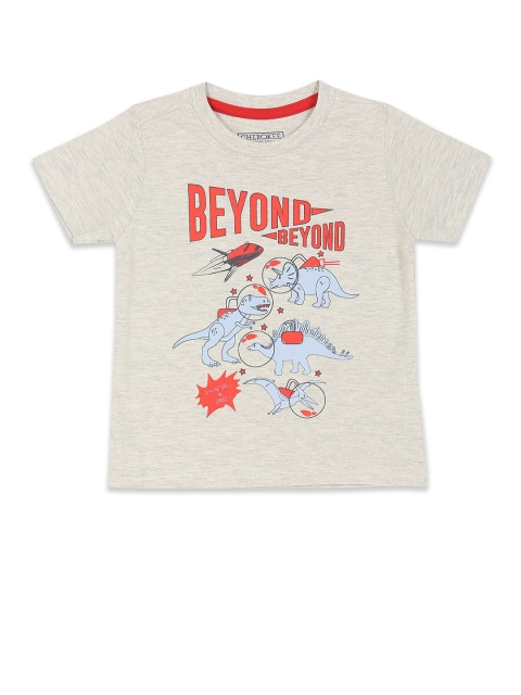

Cherokee Boys Beige Typography Printed Applique T-shirt