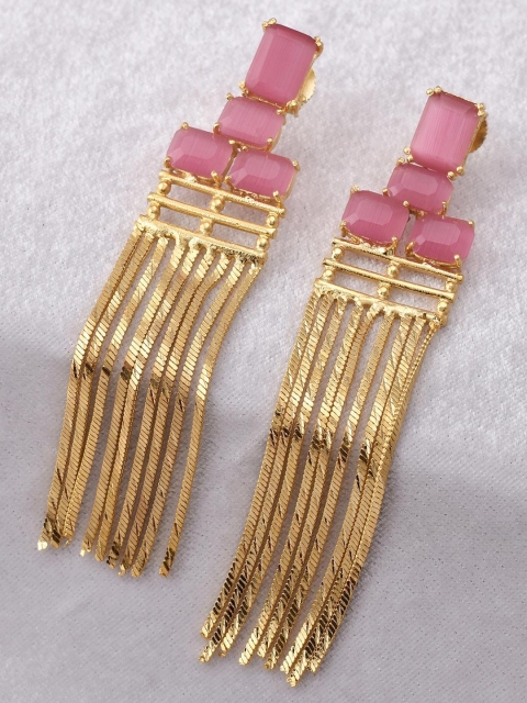 

Tistabene Pink Contemporary Gold-Plated Drop Earrings