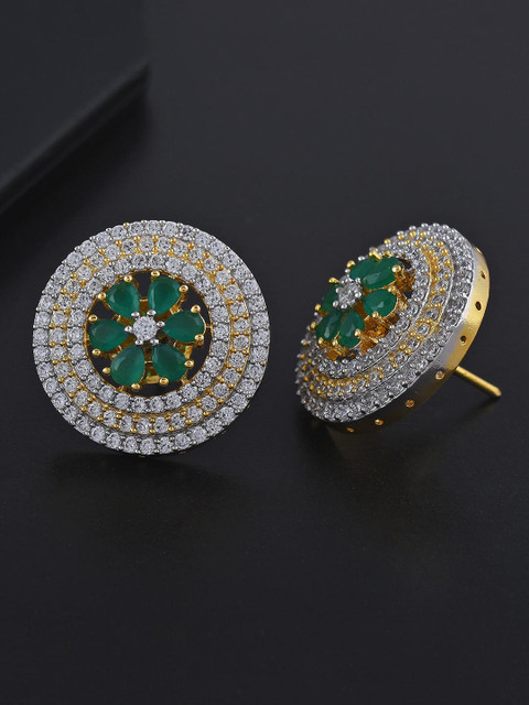 

Tistabene Green Gold-Plated American Diamond Studded Contemporary Studs Earrings
