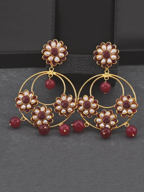 

Tistabene Woman Floral Red White Pacchi Work Chandbali Earring