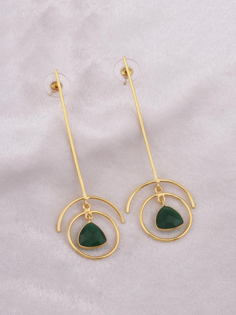 

Tistabene Green Gold-Plated Contemporary Drop Earrings