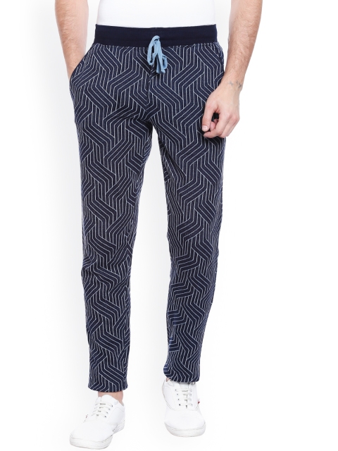 

AVOQ Navy Smart Fit Printed Track Pants, Navy blue