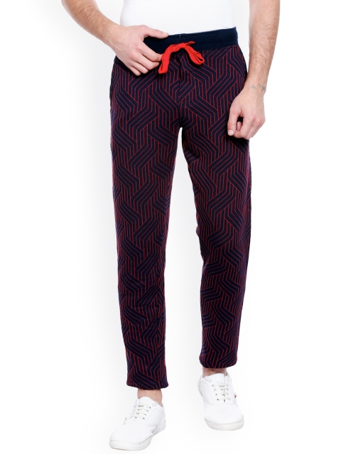 

AVOQ Navy & Red Smart Fit Printed Track Pants, Navy blue