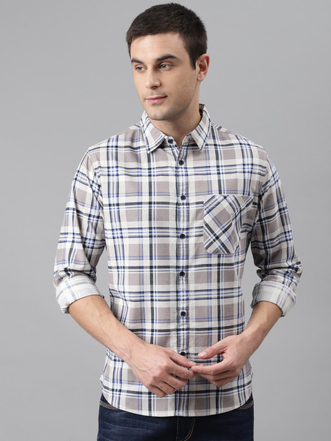 

Dennis Lingo Men Grey Comfort Slim Fit Tartan Checks Checked Casual Shirt