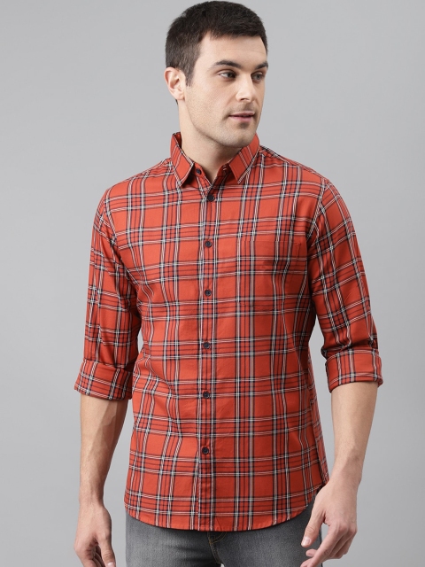 

Dennis Lingo Men Red & White Comfort Slim Fit Checked Pure Cotton Casual Shirt