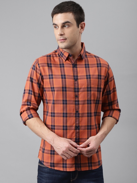 

Dennis Lingo Men Rust Comfort Slim Fit Tartan Checked Casual Shirt