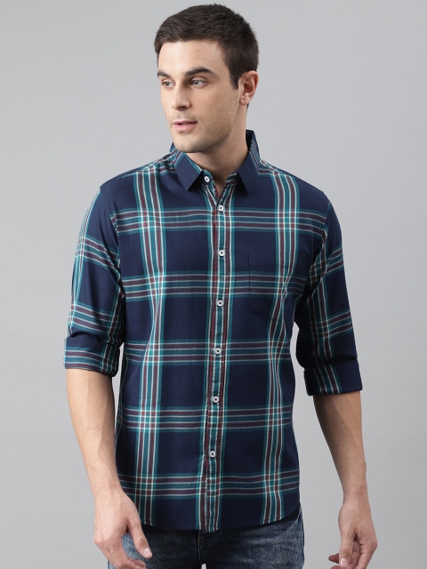 

Dennis Lingo Men Navy Blue Comfort Slim Fit Tartan Checked Casual Shirt