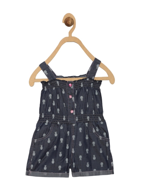 

612 league Girls Blue & White Printed Basic Jumpsuit