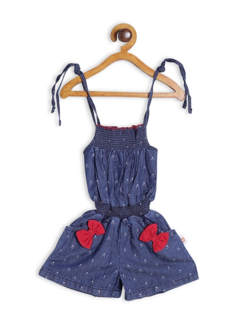 

612 league Girls Blue Printed Denim Playsuit