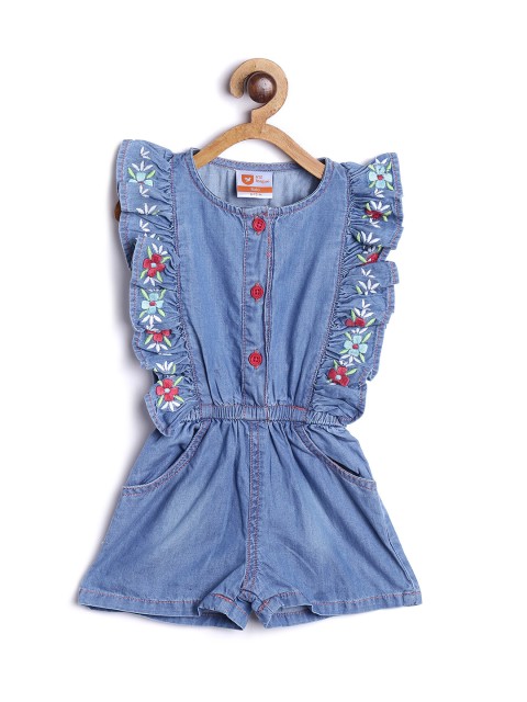 

612 league Girls Blue & Red Solid Sleeveless Jumpsuit