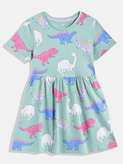 

Marks & Spencer Girls Sea Green & Blue Dinosaur Print Pure Cotton Fit & Flare Dress