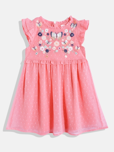 

Marks & Spencer Girls Pink Floral Embroidered Fit & Flare Dress