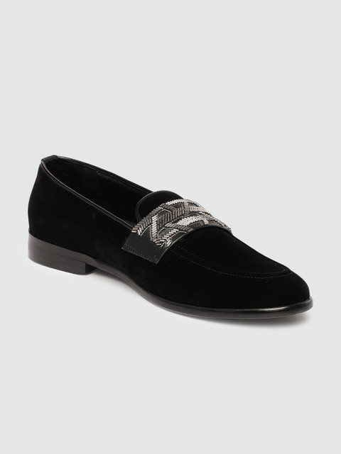

The Alternate Men Black Textured PU Loafers With Embellished Detail