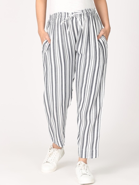 

The Mom Store Women Grey Striped Maternity Pleated Joggers Trousers