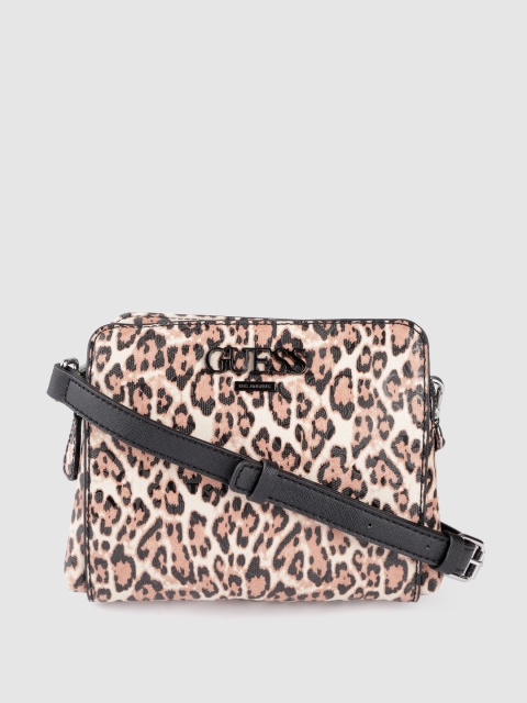 

GUESS Beige & Brown Leopard Print Sling Bag