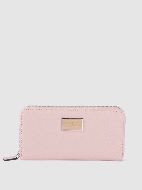 

GUESS Women Pink Brand Logo Textured Zip Around Wallet