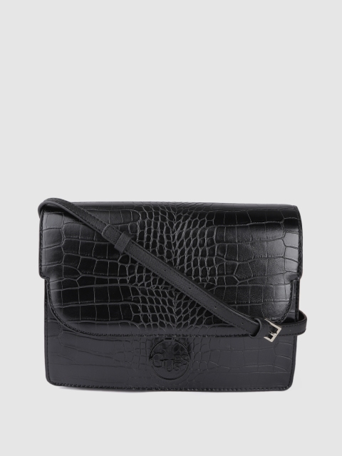 

GUESS Black Croc Textured Sling Bag