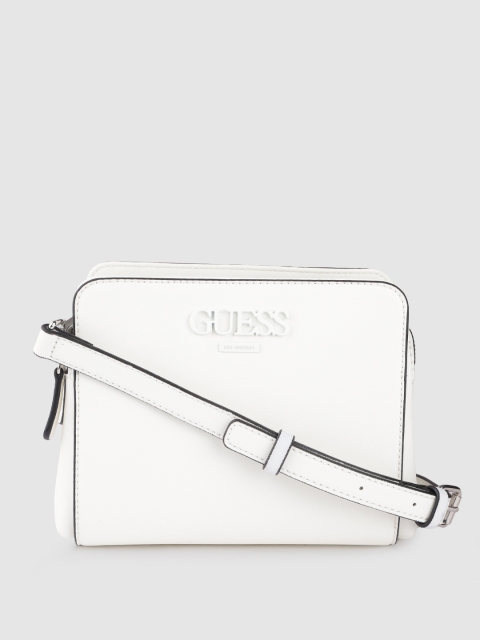

GUESS White Saffiano Textured Structured Sling Bag