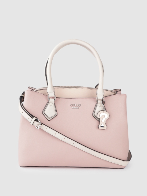 

GUESS Dusty Pink Saffiano Textured Handheld Bag with Detachable Sling Strap