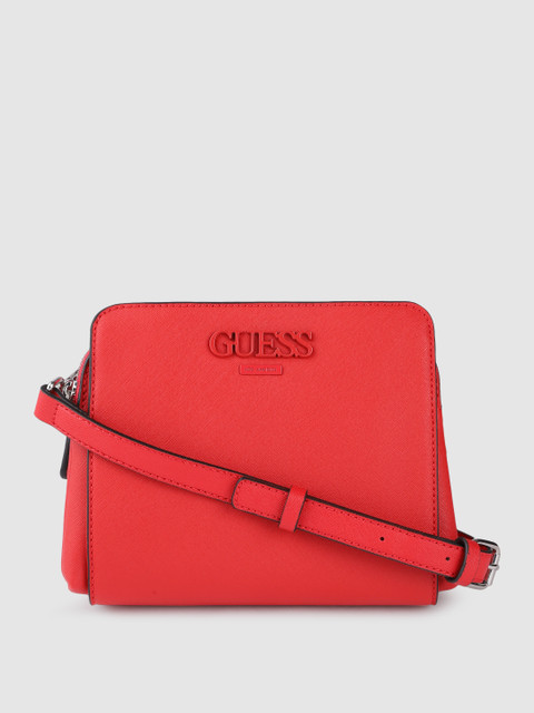 

GUESS Red Saffiano Textured Structured Sling Bag