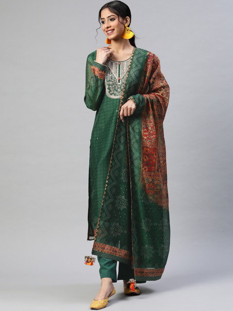 

Readiprint Fashions Green & Orange Printed Unstitched Dress Material