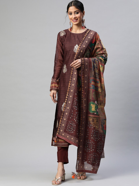 

Readiprint Fashions Maroon & Navy Blue Printed Unstitched Dress Material