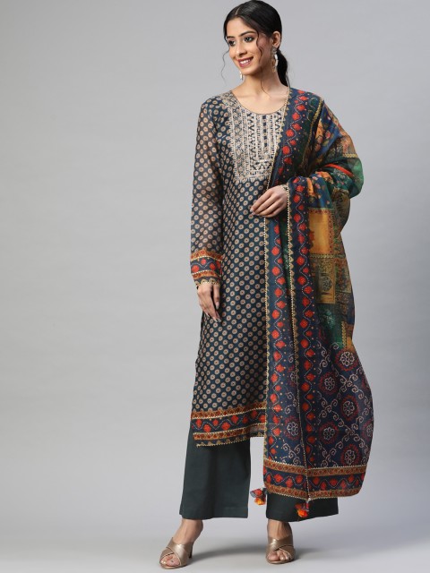 

Readiprint Fashions Navy Blue & Beige Printed Unstitched Dress Material
