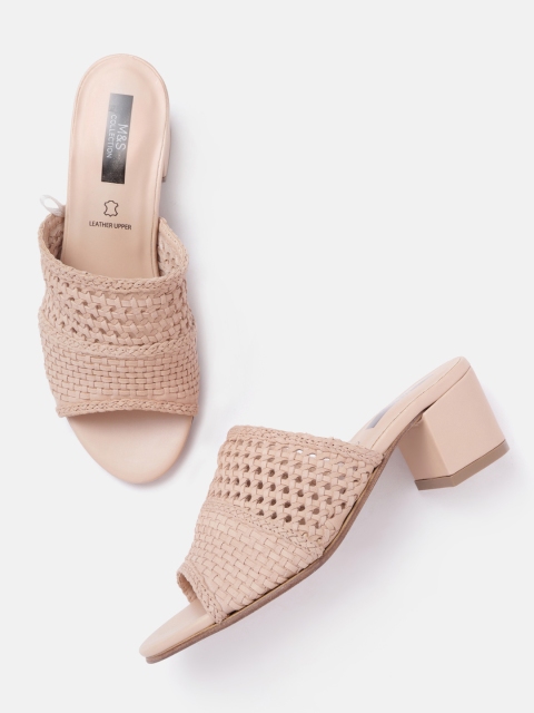 

Marks & Spencer Women Nude-Coloured Textured PU Block Mules