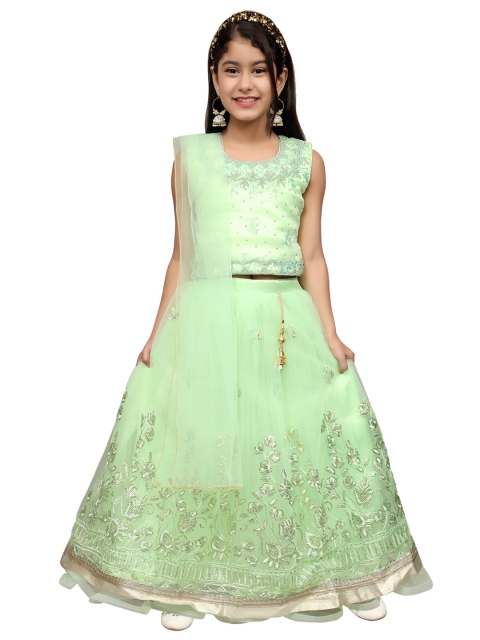 

SKY HEIGHTS Girls Green Embellished Ready to Wear Lehenga & Blouse With Dupatta