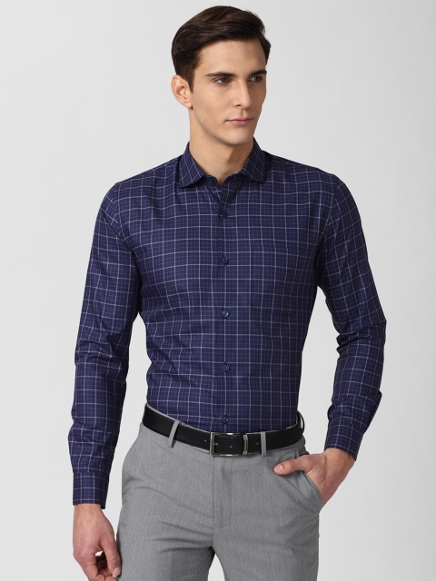 

Peter England Elite Men Navy Blue Slim Fit Checked Cotton Formal Shirt