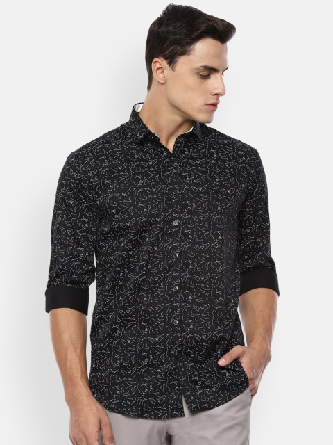 

V Dot Men Black Slim Fit Printed Cotton Casual Shirt
