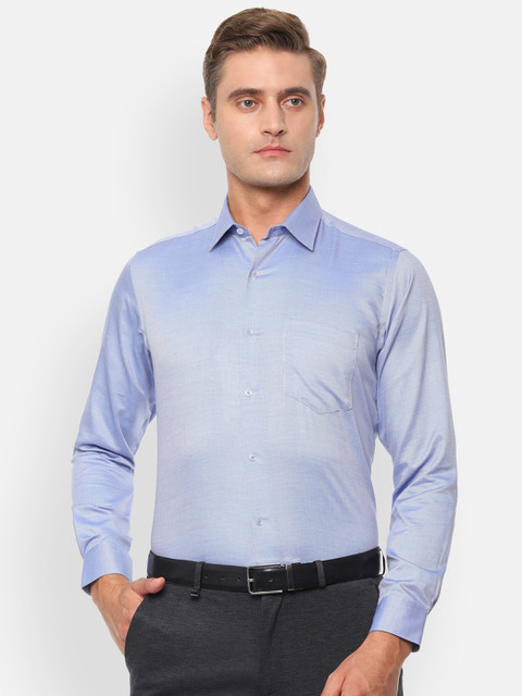 

Van Heusen Men Blue Cotton Textured Regular Fit Formal Shirt