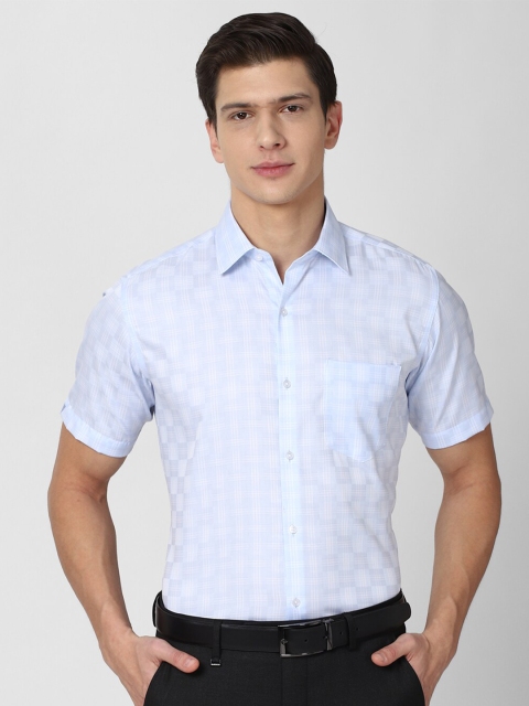 

Van Heusen Men Blue Checked Regular Fit Cotton Formal Shirt