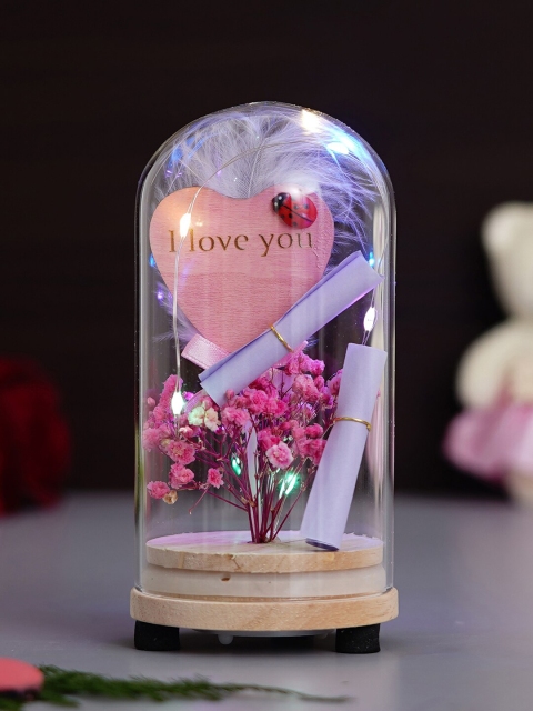 

eCraftIndia Pink & Transparent Flower With Heart Message, Note & Lights Jar Gift Set