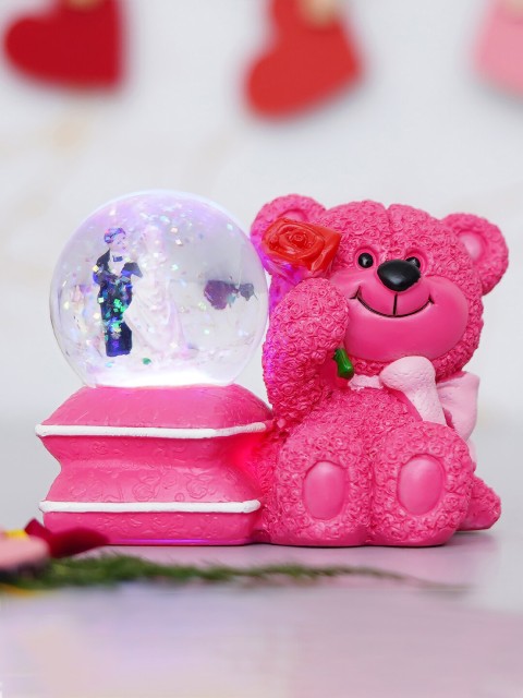 

eCraftIndia Pink & White Teddy Bear & Couple Snow Globe With Light Gift Set