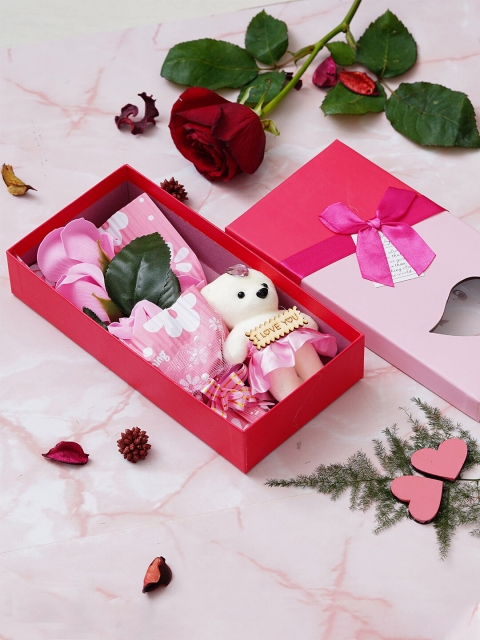 

eCraftIndia Pink & White Roses Bouquet With Teddy Bear Valentine Gift Set