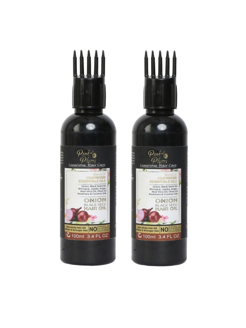 

Pink Plums Set Of 2 Luxurious Hair Care Non-Sticky Onion Black Seed Hair Oil - 100 ml Each