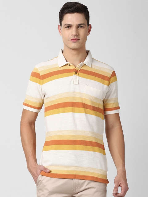 

Peter England Casuals Men White Striped Polo Collar Regular Fit T-shirt