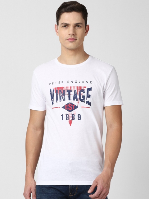 

Peter England Casuals Men White & Blue Printed Slim Fit T-shirt