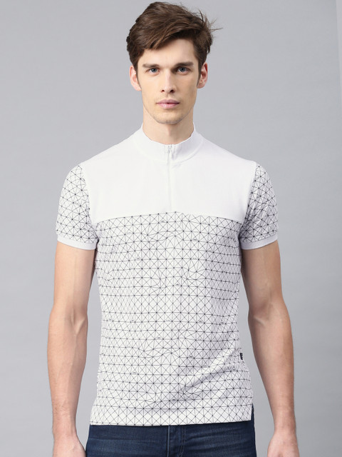 

HRX by Hrithik Roshan Men White & Black Printed High Neck T-shirt