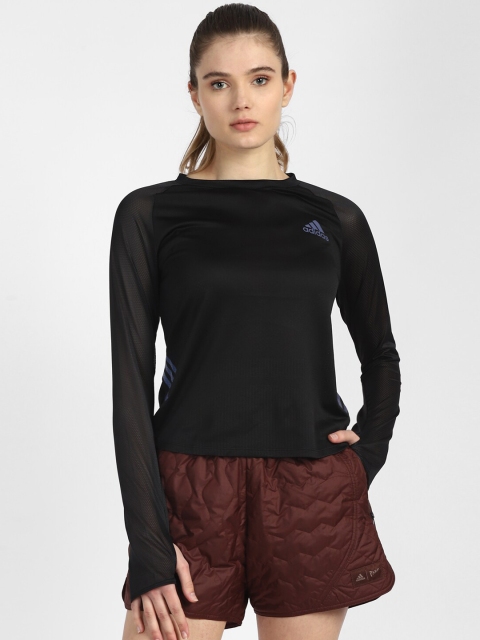 

ADIDAS Women Black High Neck Cut Outs Slim Fit Running T-shirt