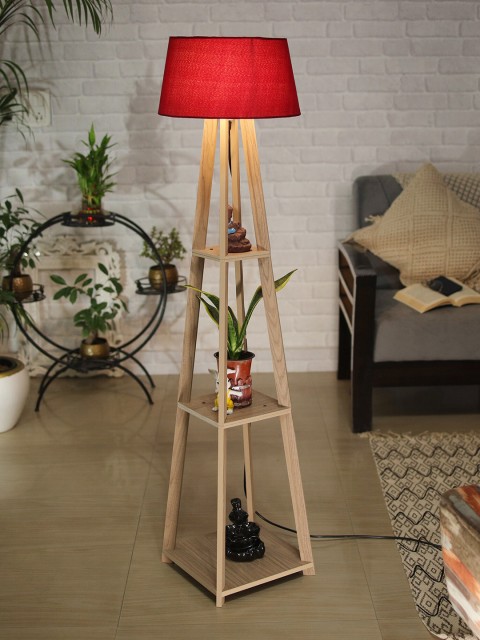 

Homesake Red Faraday Wood Floor Lamp With 3 layer shelf space