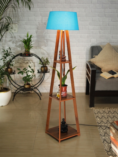 

Homesake Turquoise Blue & Brown 3 Layer Shelf Faraday Wood Floor Lamp