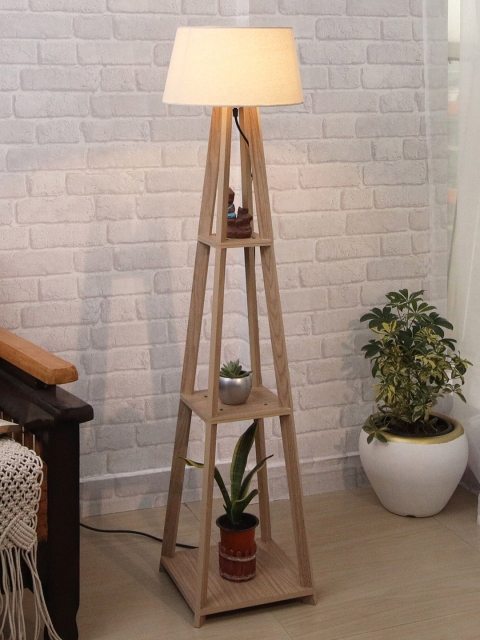 

Homesake Brown & Cream Colored Solid Wooden 3 Layer Shelf Frustum Floor Lamp