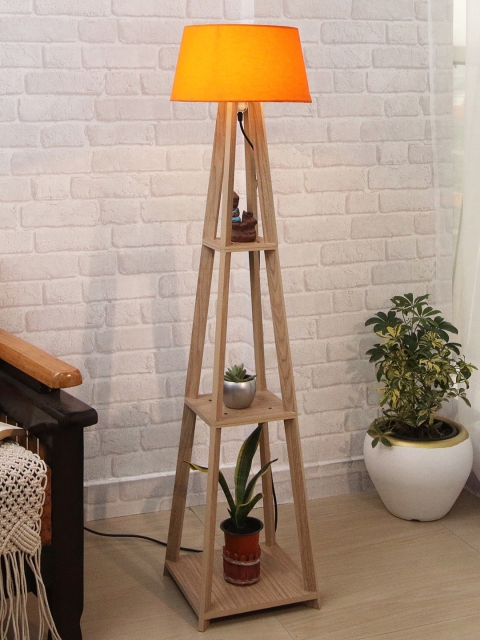 

Homesake Orange Faraday Wood Floor Lamp With 3 layer shelf space