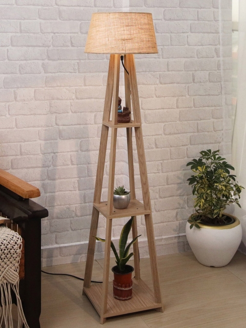 

Homesake Beige Solid Wooden Frustum Floor Lamp