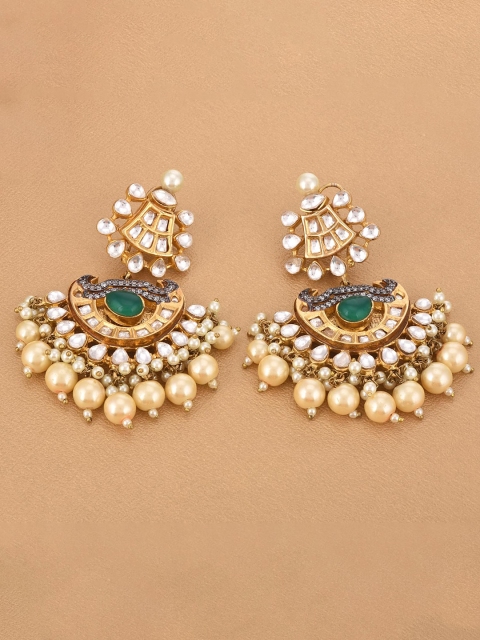 

Tistabene Gold-Plated & Green Stone Studed Chandbali Earrings