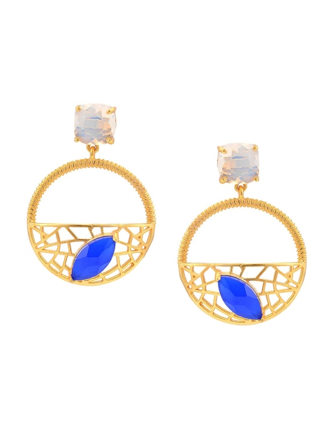 

Tistabene Gold-Plated Blue Stone Studded Circular Drop Earrings